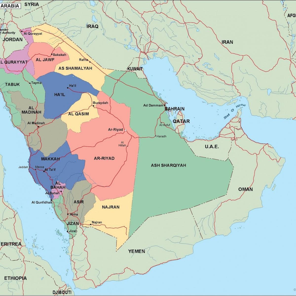 Kart av Saudi-Arabia byer