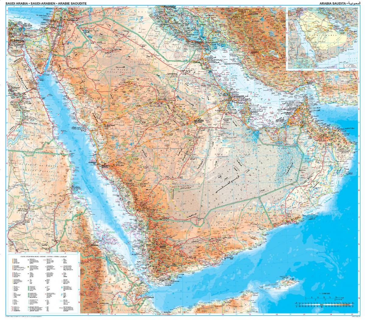 Kart av Saudi-Arabia topografiske