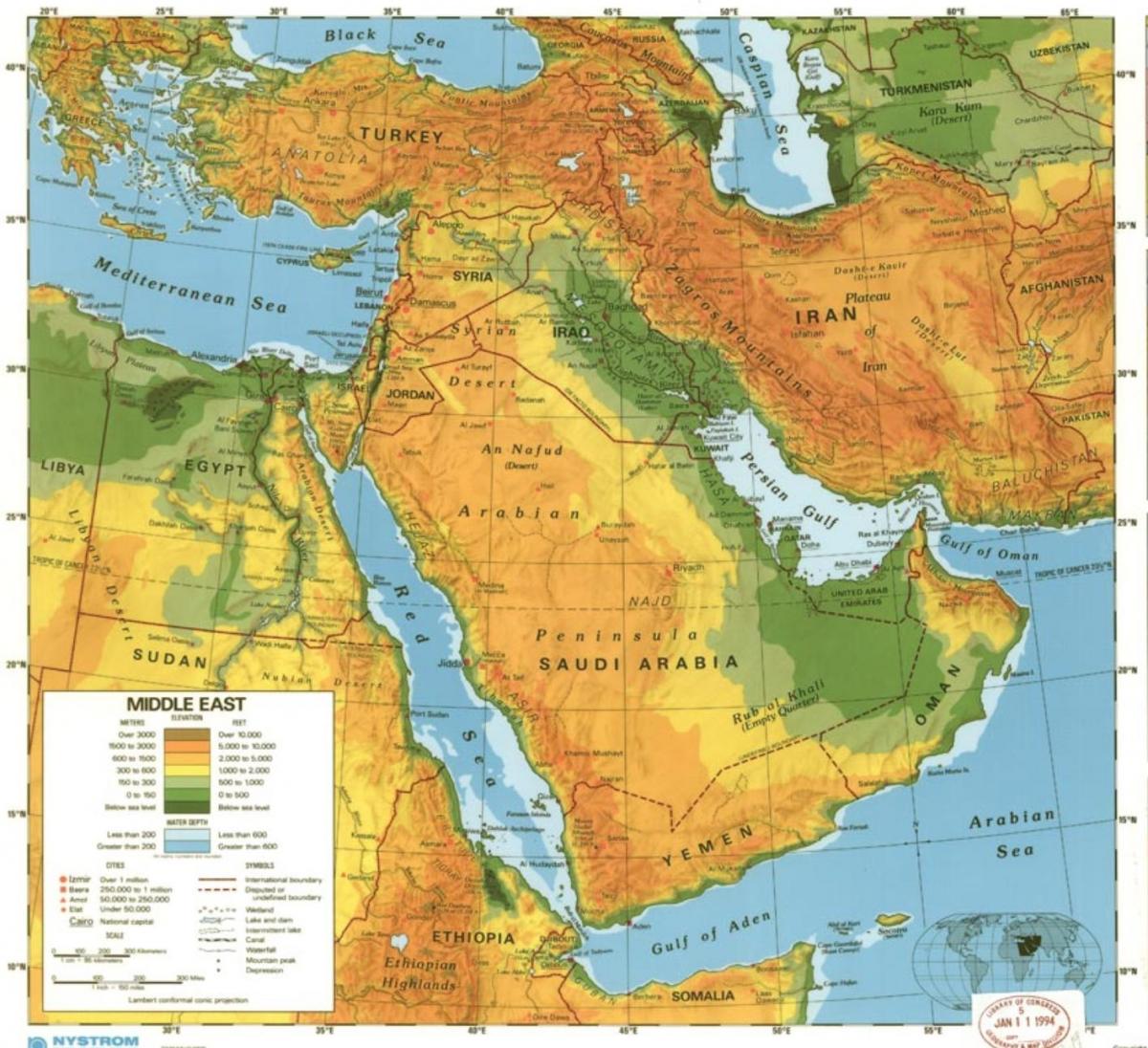 Kart over ørkenen i Saudi-Arabia