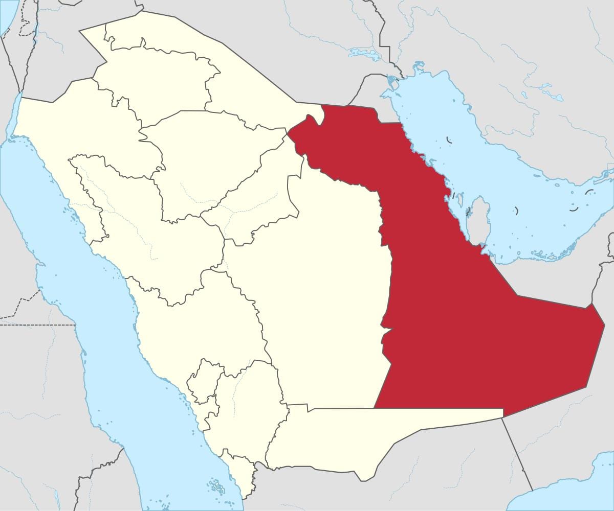 Kart over øst-provinsen i Saudi-Arabia