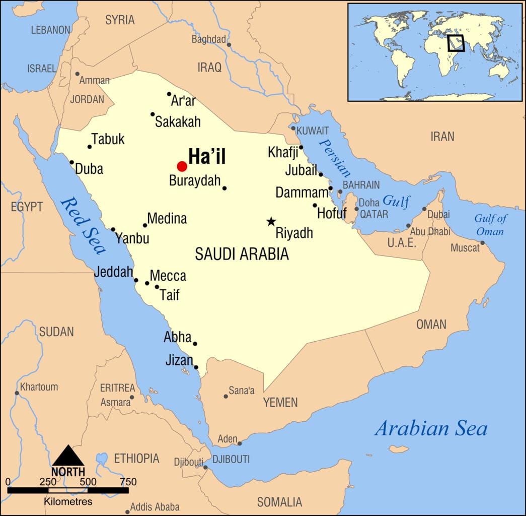 kart av hagl Saudi-Arabia