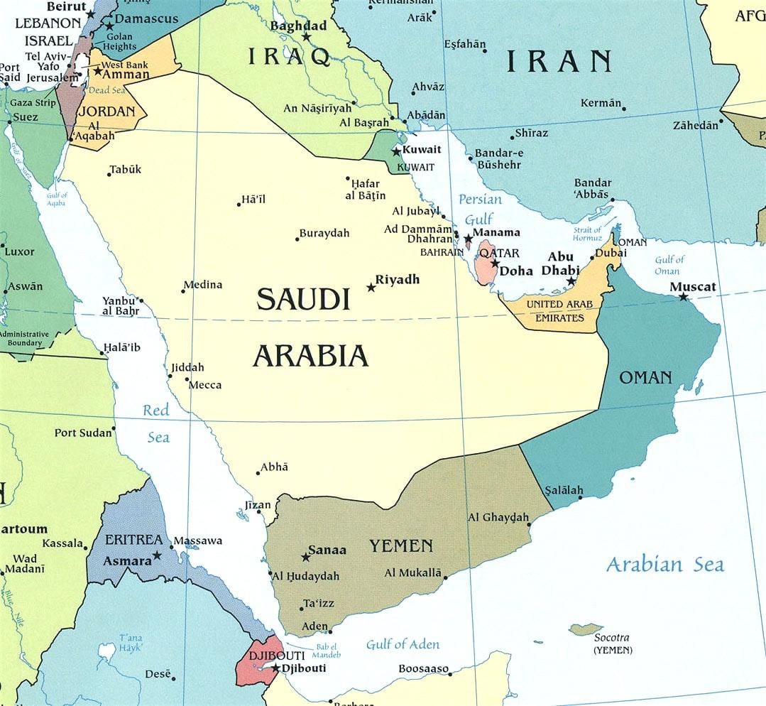 Kart av Saudi-Arabiske halvøy