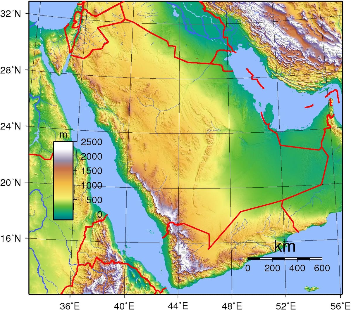 Kart av Saudi-Arabia høyde