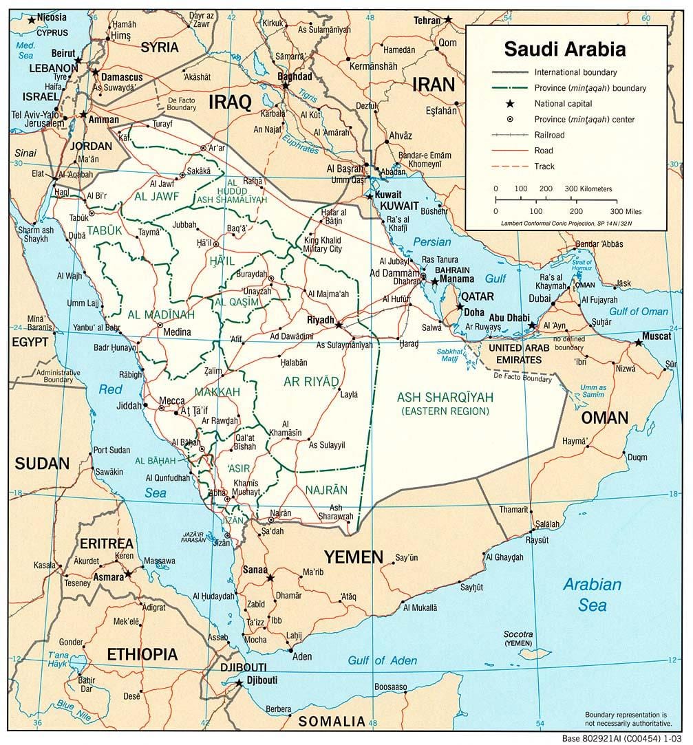 Kart av Saudi-Arabia med navn på en by