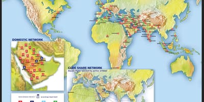Kart av Saudi Arabian airlines rute